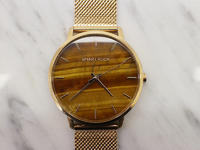 Fashion Tiger Eye Dial Watch Marble Face Stone Watch With Rose Gold Mesh or Leather Band