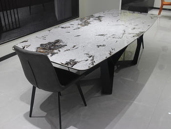 Rectangle White Sintered Stone Marble Texture Top Dining Table