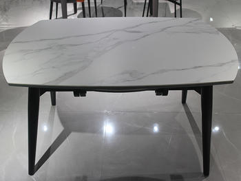 Extendable Round Sintered Stone White Marble Effect Dining Table