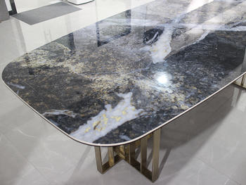Marble Effect Sintered Stone Top Stainless Steel Base Table