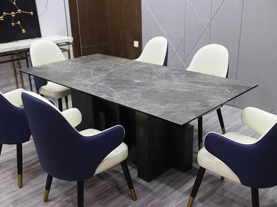 OEM Grey Marble Effect Sintered Stone Dining Table with 6 chairs