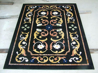 Most Popular Flower Pattern Black Gold Waterjet Marble Inlay Table Top