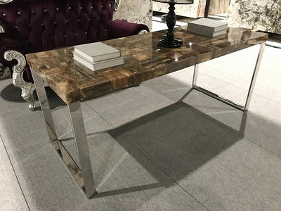 Custom Semiprecious Stone Top Brown Marble Dining Table