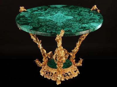 Luxury Round Semi Precious Stone Green Malachite Table