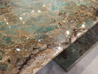 Rectangle Amazonite Green Marble Table Top With Copper Plating Frame