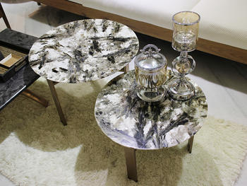 White Marble Round Coffee Table Designs with Stainless Steel Table Leg