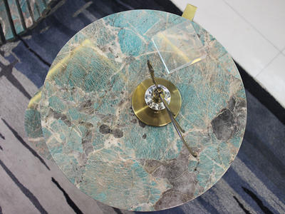 Amazonite Green Luxury Stone Round Marble Top End Table with Copper Plating Table Legs
