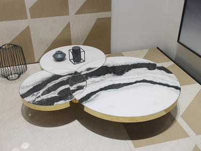 Round Living Room Panda White Marble Top Coffee Table