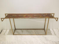 Red Marble Rectangle Console Table Copper Plating Table Leg