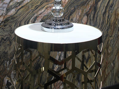 Popular Quality Round White Real Marble Coffee Table With Copper Plating Table Legs