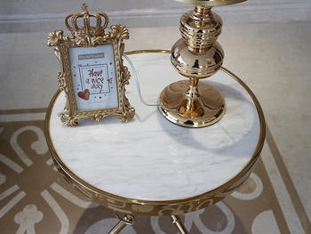 China Factory Volakas White Marble Top Round Table With Copper Plating Table Legs