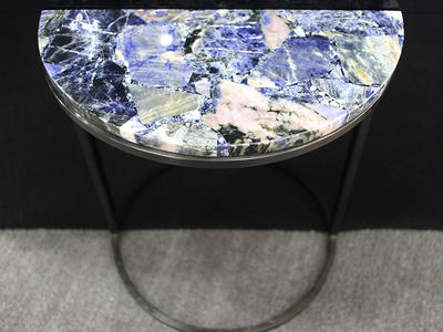 Luxury Semicircle Blue Semiprecious Stone Marble Top Side Table