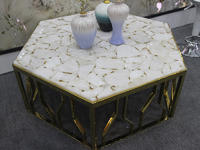 Custom Made Personalized White Hexagon Semiprecious Stone Table
